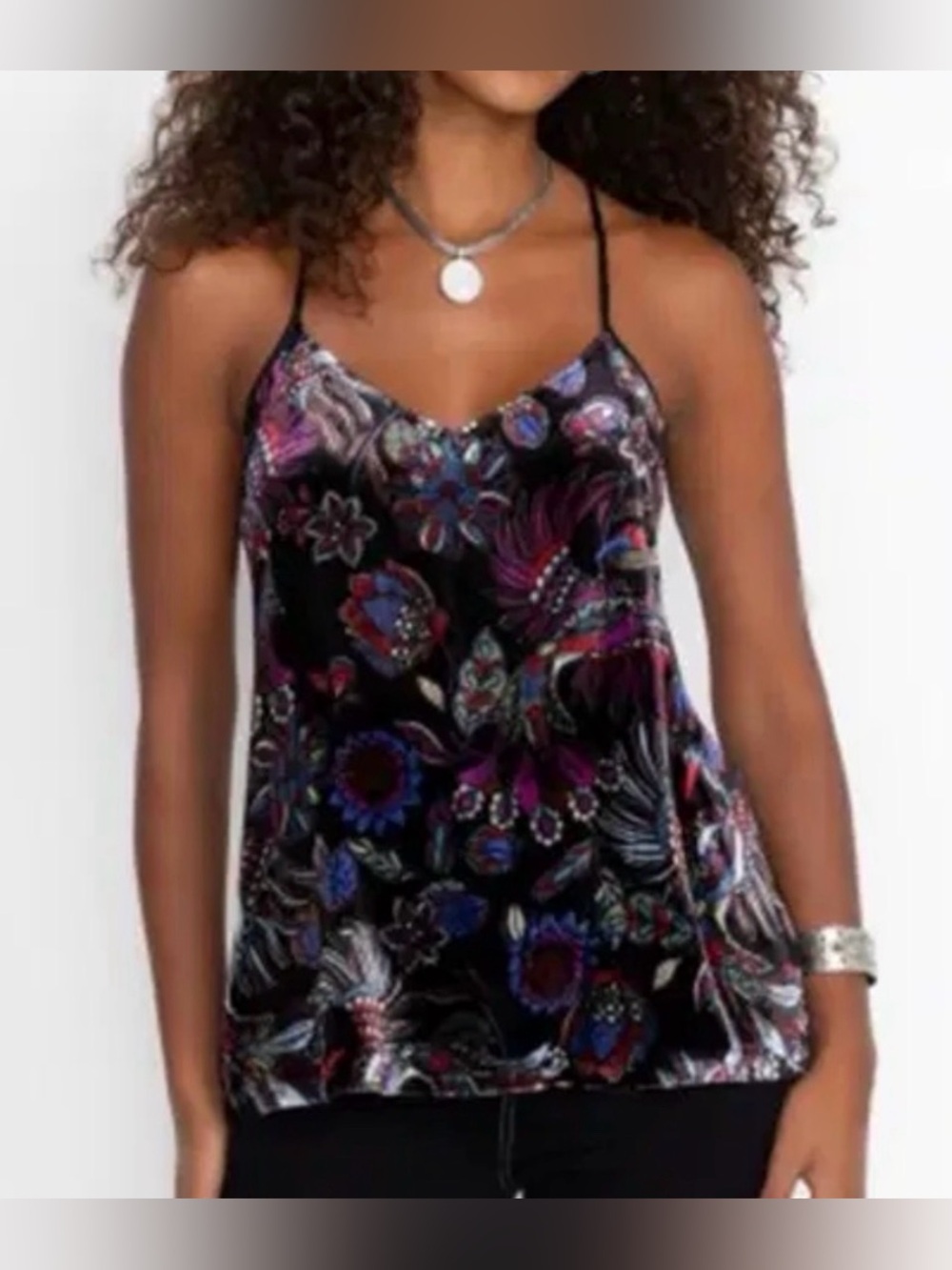 Johnny Was Salamanca Silk Blend Velvet Floral Racerback Tank - Size L